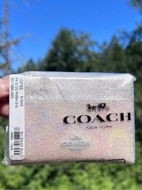COACH Mini Skinny ID Case Cardholder Keychain Wallet Signature Rainbow Print NWT